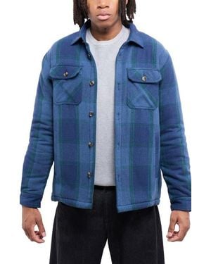 Xray Jeans Faux Shearling Lined Flannel Shirt Jacket - Blue