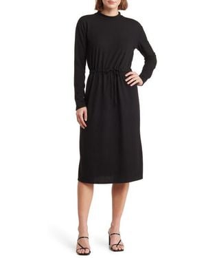 Go Couture Long Sleeve Drawstring Waist Dress - Black