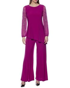 Marina Beaded Sleeve 2-Piece Pant Set - Purple