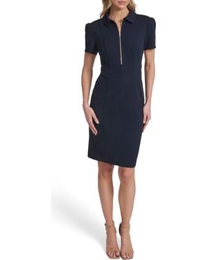 Tommy Hilfiger Zip Scuba Crepe Sheath Dress - Blue