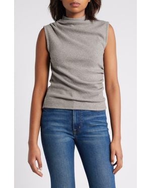 Wit & Wisdom Asymmetric Ruched Sleeveless Mock Neck Knit Top - Blue
