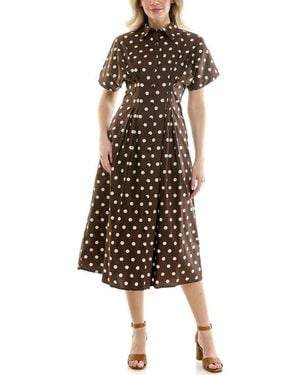 Nicole Miller Pintuck Waist Midi Shirtdress - Brown