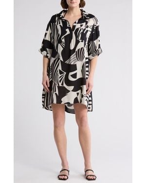 Boho Me Print Long Sleeve Tunic Dress - Black