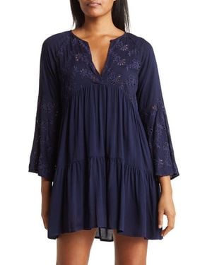 Boho Me Eyelet Bell Sleeve Tunic - Blue