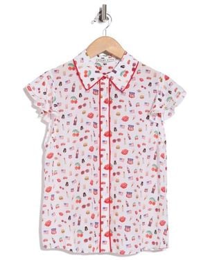Alice + Olivia Willa Staceface Silk Top - Red