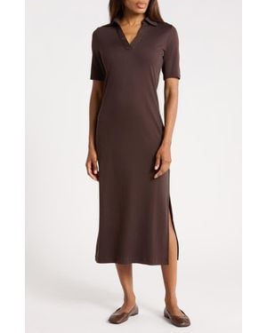 Vince Short Sleeve Cotton Polo Dress - Brown