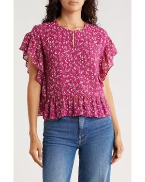 Melrose and Market Ruffle Cap Sleeve Chiffon Popover Top - Pink