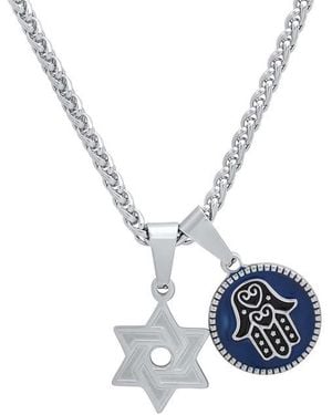 Steeltime Star Of David & Hamsa Pendant Necklace - Blue