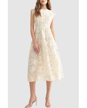 Mila + Mate Floral Cap Sleeve Cinched Waist Fit & Flare Midi Dress - Natural