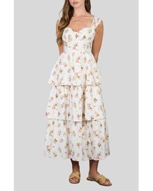 AUGUST SKY Floral Tiered Maxi Dress - White