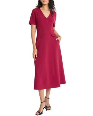 Maggy London Short Sleeve Pocket Fit & Flare Midi Dress - Red