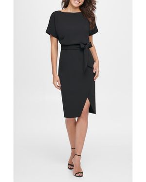 Kensie Tie Front Blouson Dress - Black