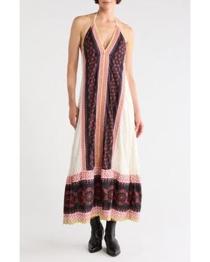 Free People Cubana Border Print Chiffon Halter Maxi Dress - Red