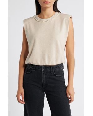 Wit & Wisdom Faux Pearl Trim Extended Shoulder Top - Blue