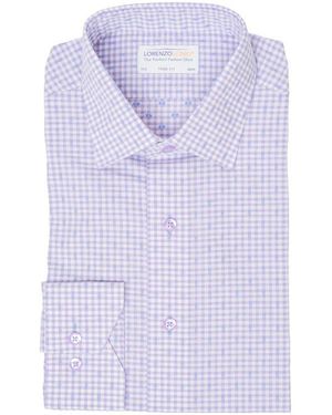 Lorenzo Uomo Trim Fit Dotted Gingham Cotton Dress Shirt - Purple