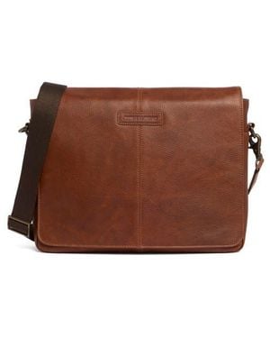 Johnston & Murphy Pebbled Leather Messenger Bag - Brown