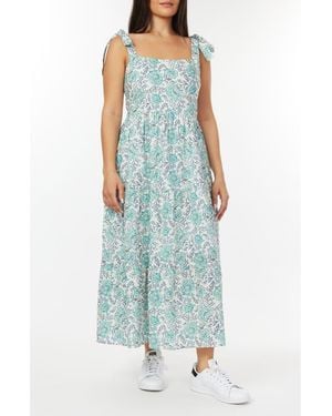 C&C California Betty Tie Shoulder Tiered Midi Dress - Blue
