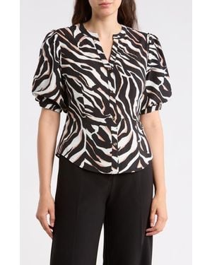 Gemma  Jane Puff Sleeve Button-Up Top - Black