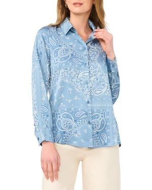 Halogen® Lux Satin Button-Up Shirt - Blue