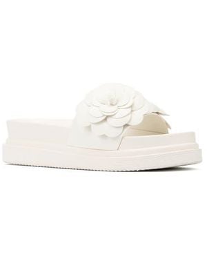 New York & Company Camilia Flower Strap Platform Slide Sandal - White
