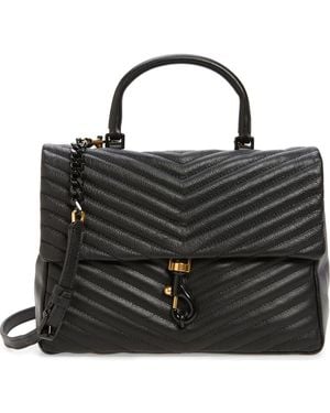 Rebecca Minkoff Large Edie Chevron Quilted Leather Top Handle Shoulder Bag - Black