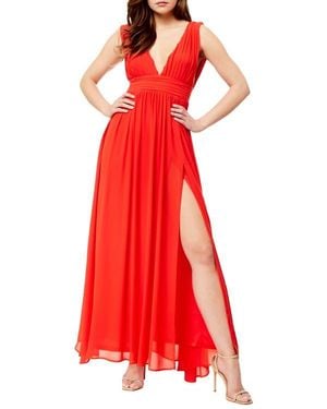 Love By Design Plunging V-Neck Chiffon Maxi Dress - Red