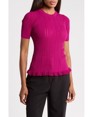 3.1 Phillip Lim Variegated Rib Short Sleeve Crewneck Top - Red