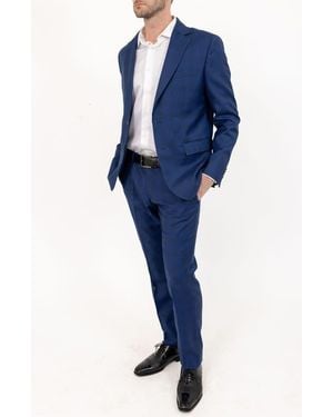 PINOPORTE Tonal Plaid Stretch Wool Suit - Blue