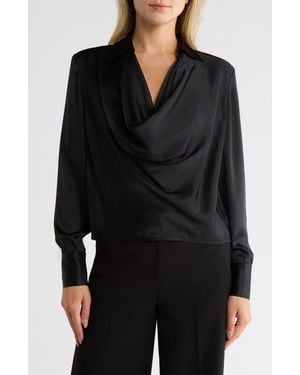 L'Agence Lotus Cowl Neck Long Sleeve Silk Top - Black