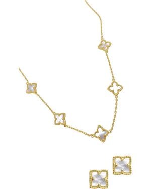 Adornia Clover Mother-Of-Pearl Stud Earrings & Necklace Set - Metallic