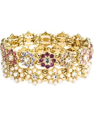 Tasha 2-Pack Cubic Zirconia Flower Pavé Stretch Bracelets - Metallic