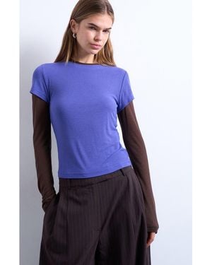 TOPSHOP Sheer Rib Double Layer Long Sleeve Top - Purple