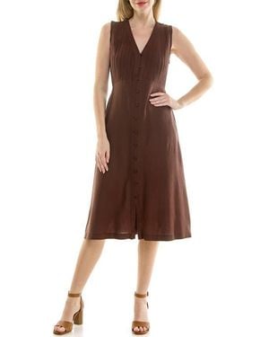Nicole Miller Pintucked Sleeveless Midi Dress - Brown