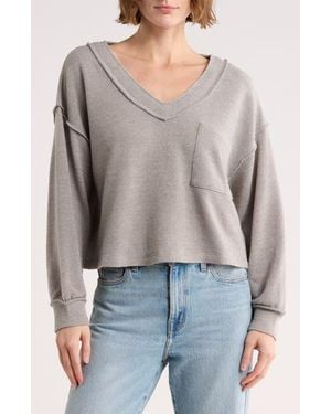 Lush V-Neck Long Sleeve Top - Natural