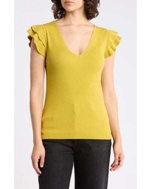 Tahari Ruffle Sleeve Fitted Sweater - Yellow