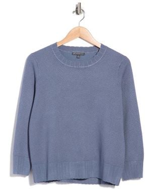 Adrianna Papell Scalloped Three-Quarter Sleeve Sweater - Blue