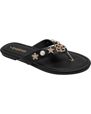 Bebe Flower Charm Thong Sandal - Black