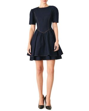 FREEMARKET Short Sleeve Denim Fit & Flare Minidress - Blue