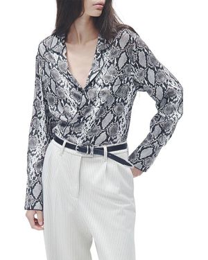Rag & Bone Aurora Snakeskin Print Silk Blend Button-Up Shirt - Gray