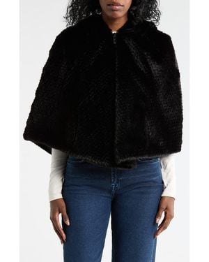 La Fiorentina Faux Fur Hooded Cape - Black