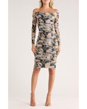 L'Agence Morgana Off The Shoulder Ruched Mesh Dress - Multicolor