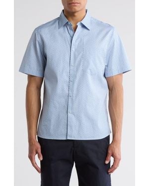 Nordstrom Rack Short Sleeve Cotton Poplin Button-Up Shirt - Blue