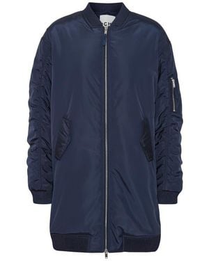 Ichi Oversize Ruched Sleeve Bomber Jacket - Blue