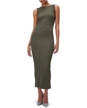 GOOD AMERICAN Shine Scoop Back Ribbed Tank Dress - Green