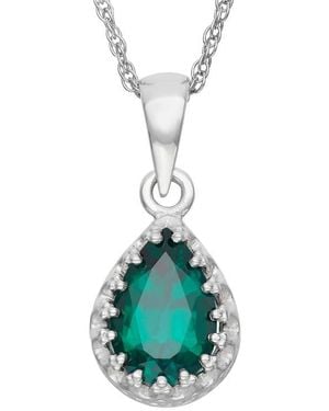 FZN Sterling Teardrop Lab Grown Gemstone Pendant Necklace - Blue