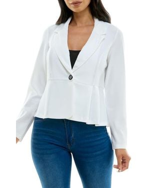 Nina Leonard Notch Lapel Peplum Blazer - White