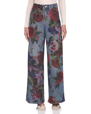 Avec Les Filles Floral Print High Waist Wide Leg Jeans - Blue