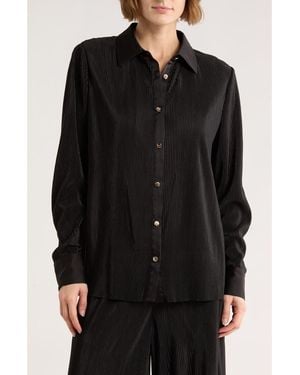 Gemma  Jane Plissé Charmeuse Button-Down Shirt - Black