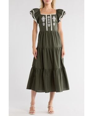 Love By Design Embroidered Midi Dress - Green