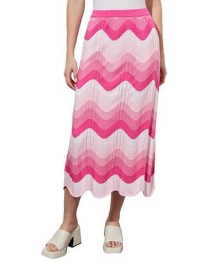 Ming Wang Scallop Stripe Knit Midi Skirt - Pink